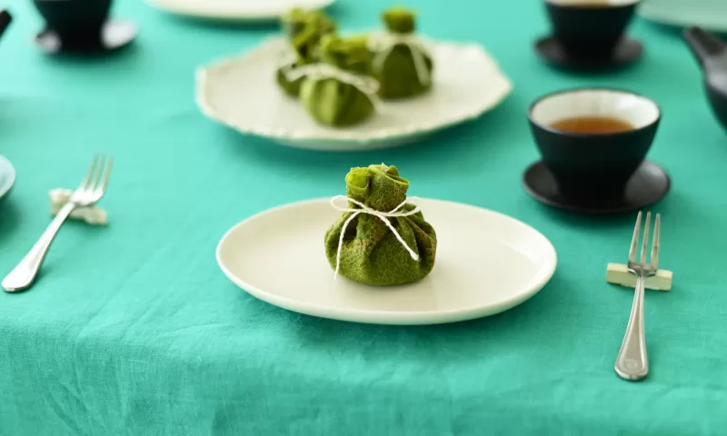 抹茶の巾着包み